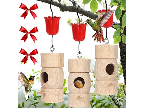 LOTKEY Wooden Hummingbird House 3 Pack