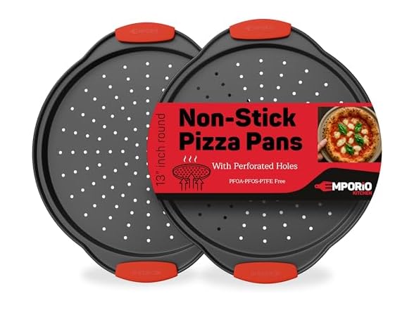 Non-Stick Pizza Pan with Silicone Handle 2 Pack