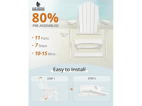 LUE BONA Set of 2 White Adirondack Chairs