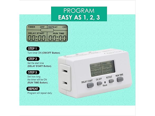 Clear Power 24 Hour Programmable Indoor Digital Timer, 2 Pack