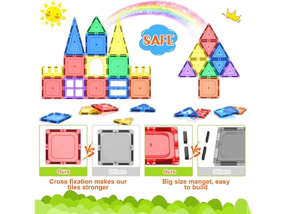 Coodoo Magnetic Tiles Kids STEM Magnet Toy 40PCS