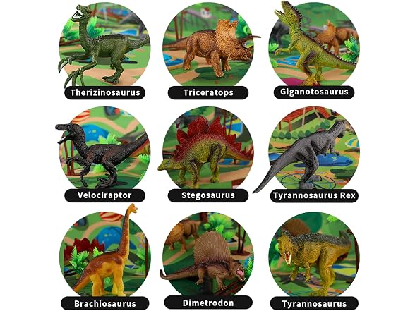 TEMI Dinosaur Figures Playset w/ Play Mat
