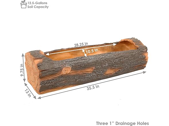 Sunnydaze 35-Inch Polyresin Rustic Log Planter