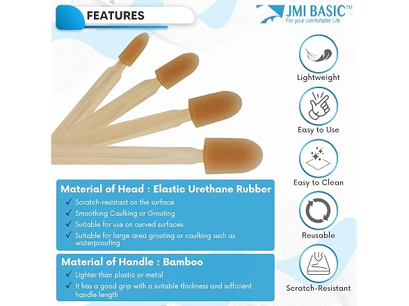 JMIBASIC CON-123 Grout Caulk Finishing Tool, 4 Sizes Wood