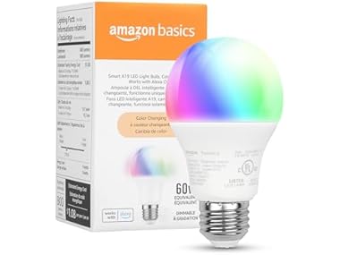 $6.99, Was $12.99, 46% Off! Amazon Basics Smart A19 LED Light Bulb, Color Changing dealfomo