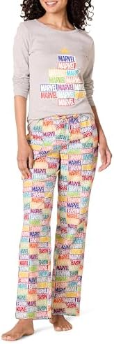 Amazon Essentials Disney | Marvel | Star Wars Women's Flannel Pajama Sleep Sets, Marvel Holiday Bricks, X-Large