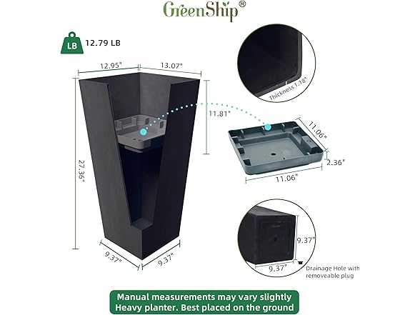GreenShip BC075525070470 27" tall planter