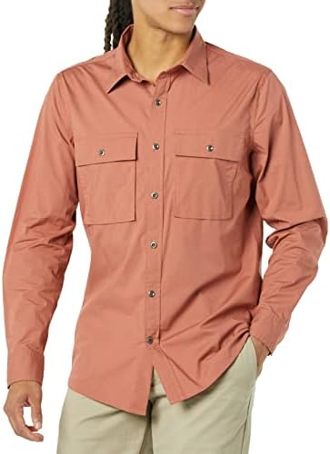 Amazon Essentials Men's Standard-Fit Long-Sleeve Two-Pocket Utility Shirt (Previously Goodthreads), Clay, X-Small