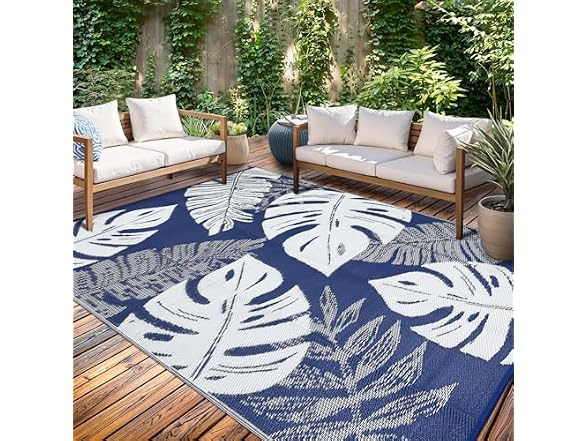GarveeLife Outdoor Straw Rug 8x10 Blue