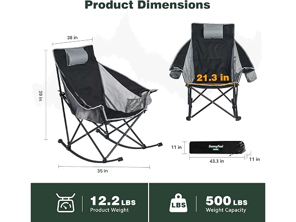 SUNNYFEEL Black 2pk Rocking Camping Chair W/ Headrest
