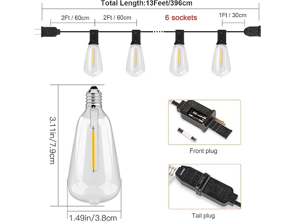 TAICORE ST38 Bulbs Outdoor String Lights