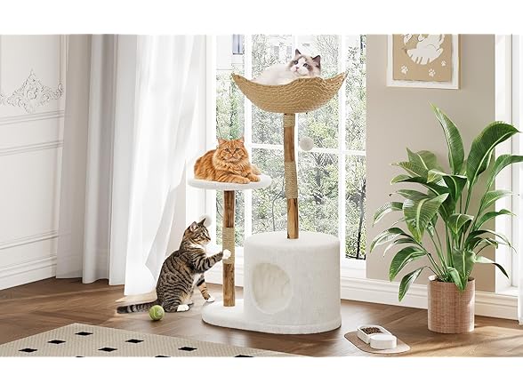 43" Tall Multi-Level Real Wood Cat Tree Tower