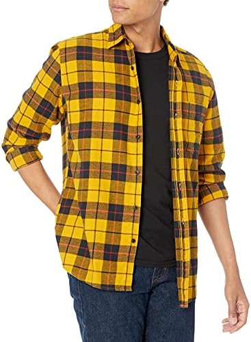 Amazon Essentials Men's Long-Sleeve Flannel Shirt (Available in Big & Tall), Yellow Plaid, X-Small