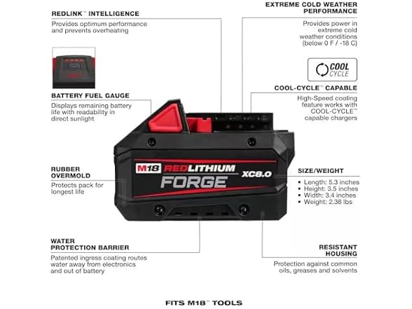 Milwaukee 48-11-1881 M18 18V Forge XC 8Ah Battery