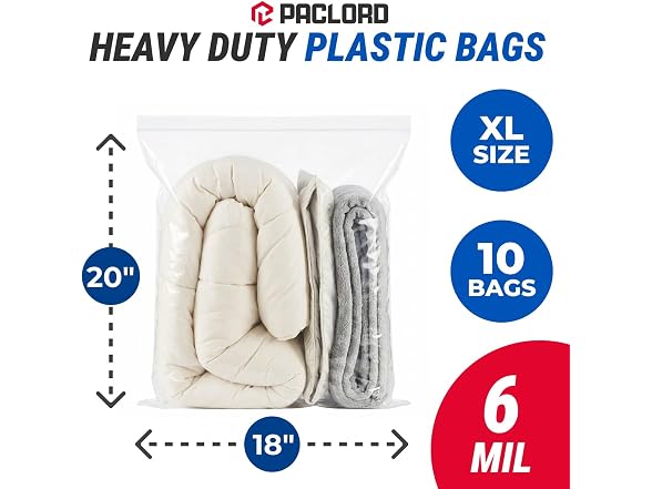 18" x 20" Extra Large Reclosable Plastic Zip Bags, 10 Count