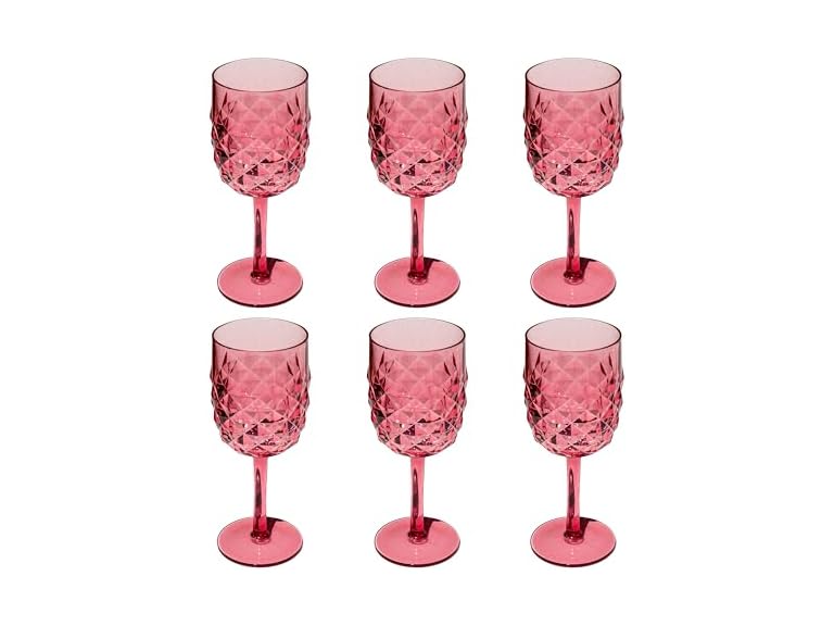 Abode Homewares Diamond Cut Acrylic Wine Glass - Pink - 15.6 oz - Set of 6