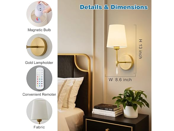 Battery Wireless Wall Sconces, Set of 2