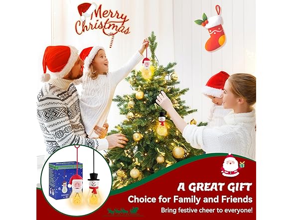Christmas Light Bulbs, 2 Pack- Santa and Snowman
