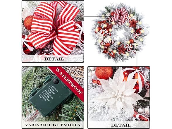 Wanna-CUL Red/White 30" Pre-Lit Wreath