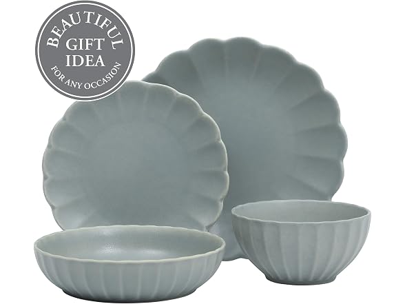 Malibu Shore 16 Piece Scallop Stoneware Dinnerware Set - Blue