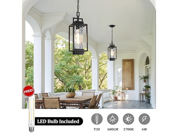 BesLowe Outdoor Pendant Light with LED Bulb