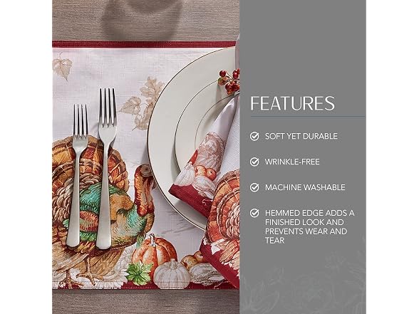 Threadmade Holiday Turkey Bordered Fall Placemat