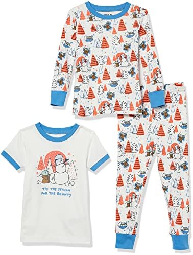 Amazon Essentials Disney | Marvel | Star Wars Boys' Snug-Fit Cotton Pajama Sleepwear Sets, 3-piece Star Wars Mando Winter, 10