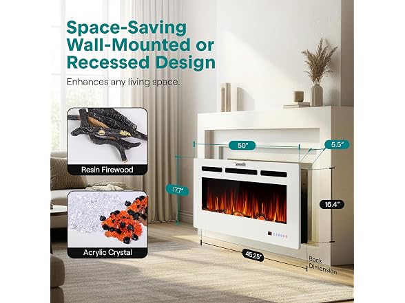 Pyle SereneLife 50 Inch Electric Fireplace