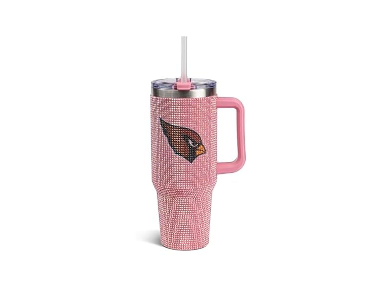 The Memory Company Officially Licensed 40oz Pink Game Day Bling Stainless Steel Tumbler - Premium Insulated Double-Wall Travel Cup With Handle and Straw Lid