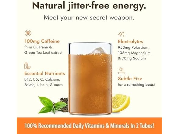 Zipfizz Daily Energy Drink Powder, Lemon Iced Tea, 20pk
