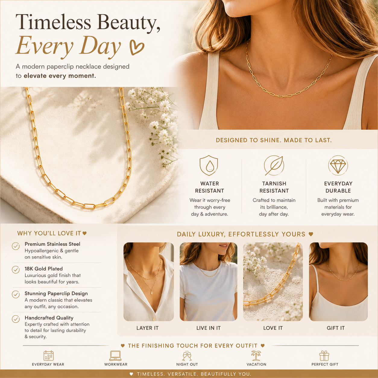 18K Gold Plated Paperclip Chain Necklace - Gallery 8