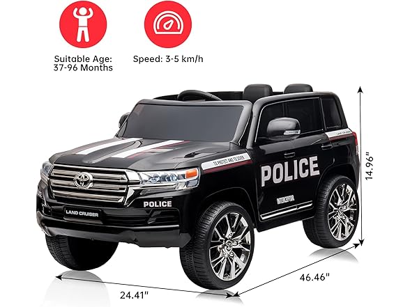12V Kids Ride on Car, SXYCMY Electric Police Car Battery Powered