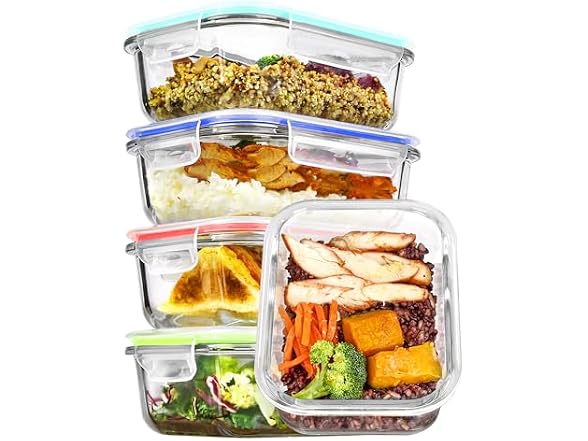 Vtopmart Multi Color 5 Pack 22oz Glass Containers W/ Lids