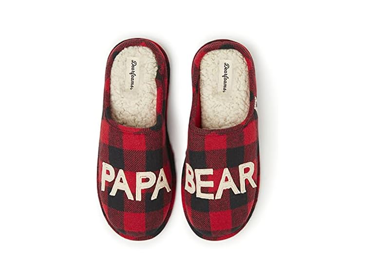 Dearfoams Mens PAPA BEAR Slippers- Plaid