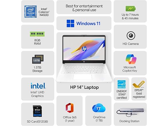 HP HP 14 Laptop, Intel Processor, 8GB