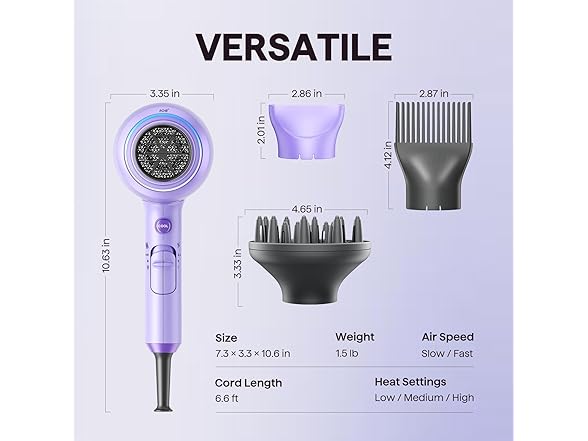 Ionic Hair Dryer with Diffuser & Comb