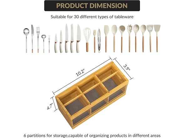 Takywep 10 in Eco-Friendly Bamboo Utensil Holder Organizer