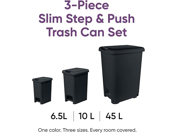 Superio Slim Trash Cans 3-Pack Black