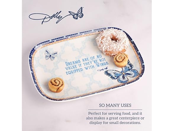 Dolly Parton Jeweled Mosaic Blue Butterfly Design Small Serving Tray 