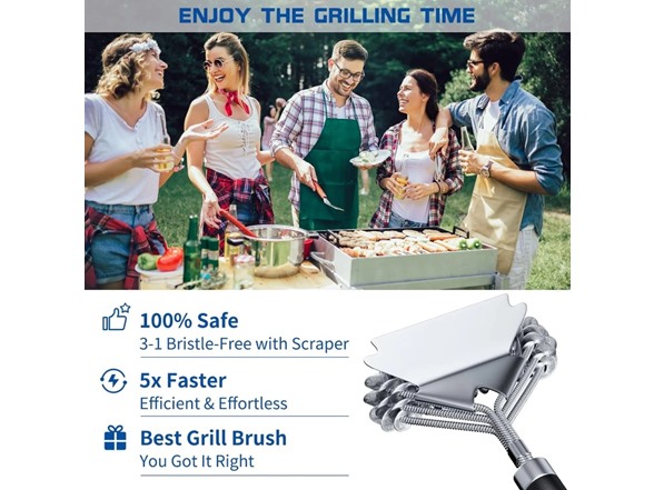 17" Stainless Steel Grill Brush and Scraper Bristle Free - Gallery 6