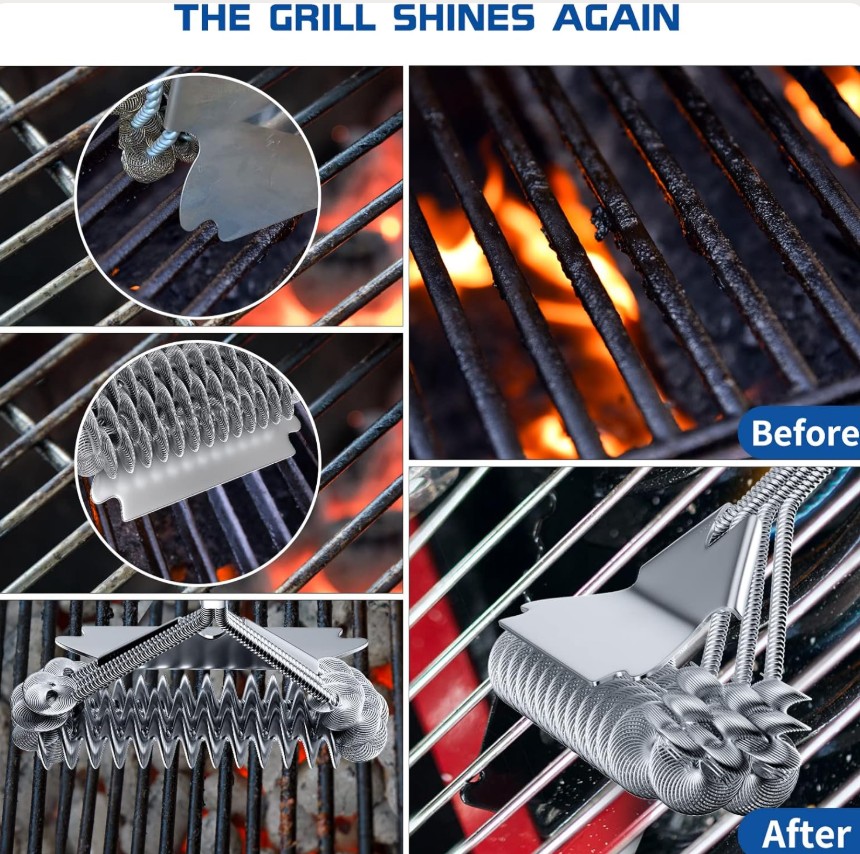 17" Stainless Steel Grill Brush and Scraper Bristle Free - Gallery 10