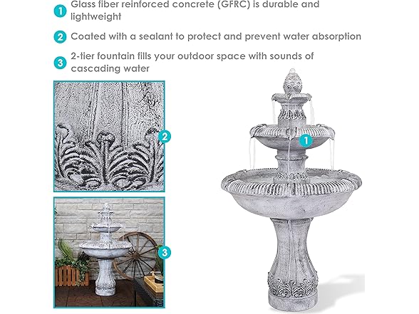 Sunnydaze Mediterranean 3-Tier Outdoor Water Fountain