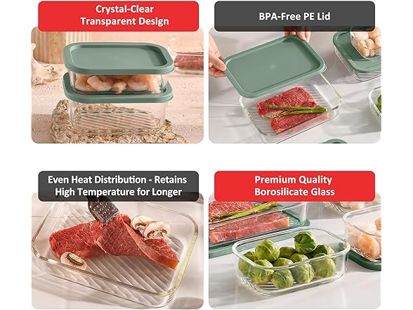 EATEX 6 Pack Glass Meal Prep Containers 