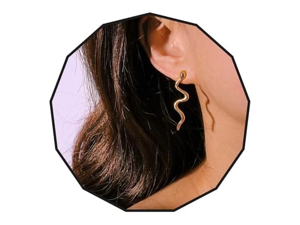 Olbye Snake Studs Earrings Gold Long 