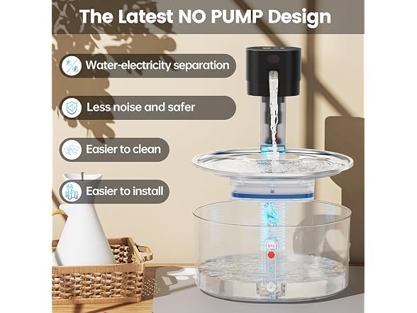 Virtulance No Pump Cat Water Fountain with 3 Filter