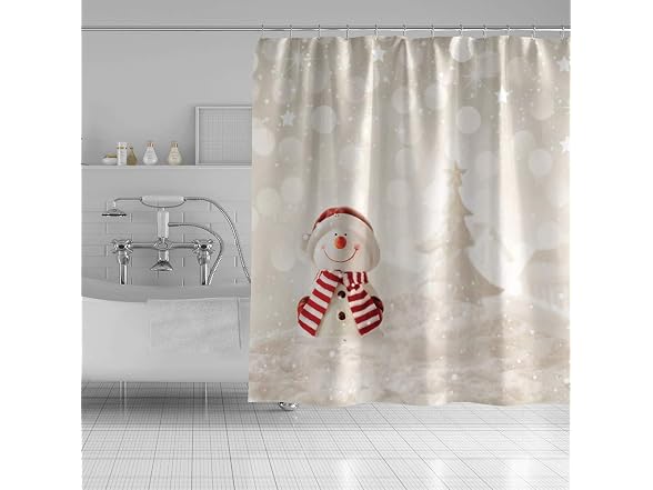 OERJU Winter Shower Curtain Snowman