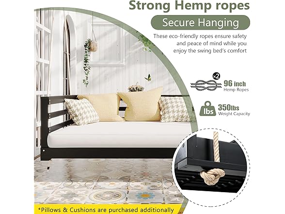 Merax 80" Acacia Wood Swing, Twin -Choose Color