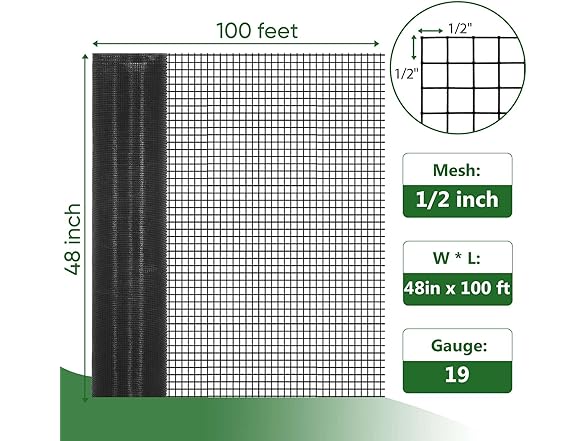 Hardware Cloth 1/2 in 48 in x 100 ft -19 Gauge Mesh