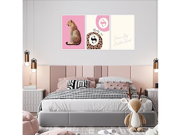 ECUASMR Pink Set of 3 Leopard Wall Art