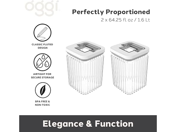 Oggi Airtight Clear Fluted Canister Set of 2